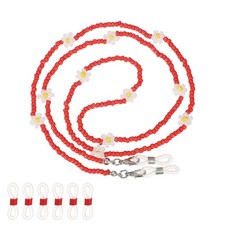 Stylish Eyeglasses Chain for Woman, Flower Beaded Mask Lanyard, Red