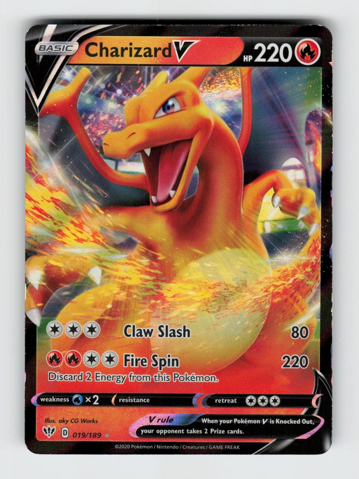 Charizard V 019/189 Holo V Rare Darkness Ablaze Pokemon 2020 Lightly Played