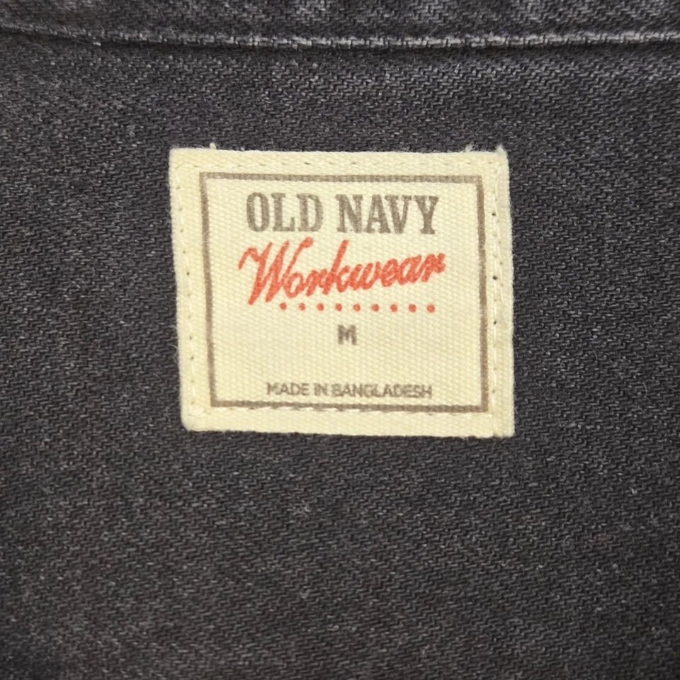 Old Navy Workwear Shacket Masculino M Preto Lavado Denim Manga Longa Botão para Baixo - Imagem 2 de 4