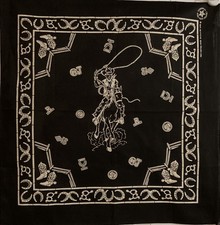 VTG Wamcraft White Design Cowboy Rodeo Horseshoes Brands on Black Bandana 21.5sq