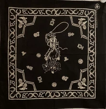 VTG Wamcraft White Design Cowboy Rodeo Horseshoes Brands on Black Bandana 21.5sq