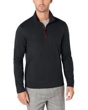Tasso Elba Mens Piped Quarter-Zip Mock-Neck Sweater Small Black