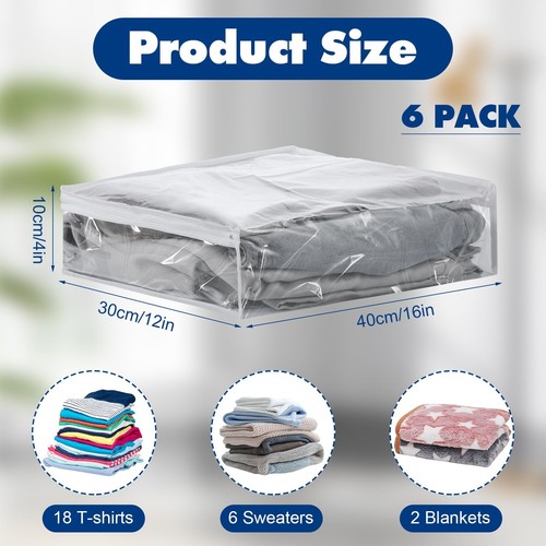 6 Pcs Clear Zippered Sweater Storage Bags with Zipper Plastic Sheet Organizer... - Picture 2 of 7