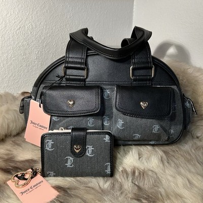 NWT Juicy Couture Pack It Up Bowler Satchel & Card Wallet Set - Liquorice Black