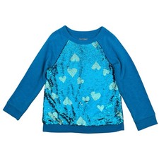 Cat  Jack Girls Child Size 4/5 XS Blue Silver Heart Sequin Sweatshirt