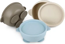 3 Pack Baby Suction Bowls with Lids| Leak-Proof Stay Put Silicone Food Bowl for