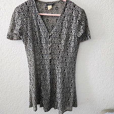 RARE VTG Olimpo Lace Sheer V-Neck Short Sleeve Floral A-Line Dress Size M 