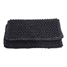 60's Vintage Black Beaded Crocheted Clutch Made in Italy Purse Evening Bag Goth