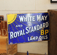 1930s BP Lamp Oil Double Sided Flange Vtg Gas Porcelain Enamel Sign Advertising