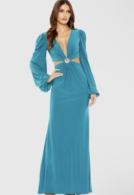 Mac Duggal 26727 Sz 12 OCB Ocean Blue Cut Out Jersey Gown $398