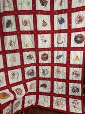 One-of-a-Kind Hand-Painted Collaborative Memory Quilt 65 X 80