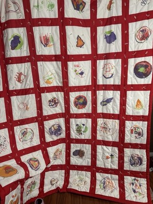 One-of-a-Kind Hand-Painted Collaborative Memory Quilt 65 X 80