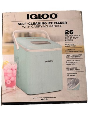 Igloo Self-Cleaning Ice Maker With Carry Handle 26 Lb Ice/24 Hours Aqua Finish L