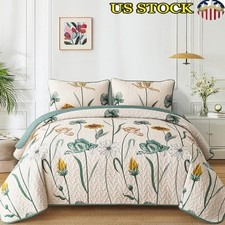 Floral King Quilt Set Botanical Bedding Pillowcases Farmhouse Microfiber Comfort