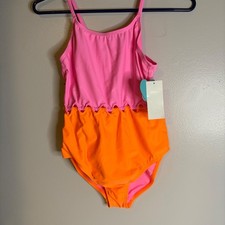 Breaking Waves Girl 16 Neon Pink Orange Colorblock Cutout One Piece Swimsuit
