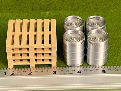 G Scale 1:24 with 4 Pallets, plus 4 Beer Kegs   3D Printed Model Accessories