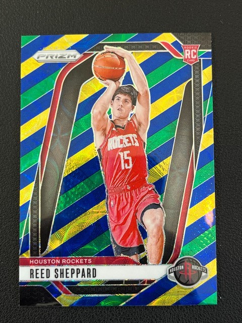 Reed Sheppard 2024-25 Panini Prizm Rookie Blue Green Yellow Choice Rockets 268