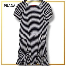 PRADA Tunic Dress Good Condition Silk Navy White Striped 81cm Length