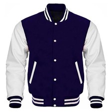 Men Varsity Bomber Baseball Letterman Wool Body  Leather Sleeve College Jacket
