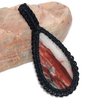 Macrame Thread Red Jasper Pendant 2.2'' Royal Look Jewelry Most Beautiful GW