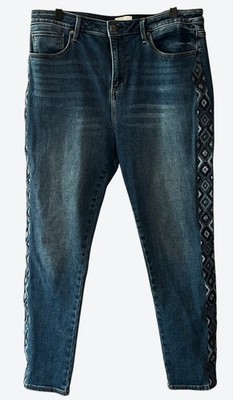 Driftwood Size 32 High Rise Jackie Geometric Side Panel Blue Jeans 32'' x 27''