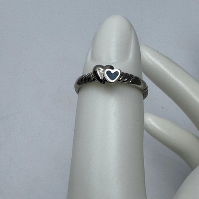 Silver Tone Double Heart Ring Size 6 Turquoise Chip Inlay Heart Accent Signed
