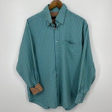 Bugatchi Uomo Long Sleeve Button Shirt Men's L Blue Striped Flip Cuffs Pocket