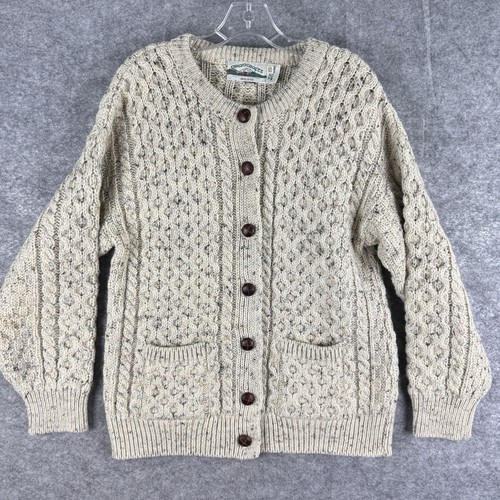 aran crafts Strickjacke Damen klein beige Irland Wolle Fischer Zopfmuster Knopf