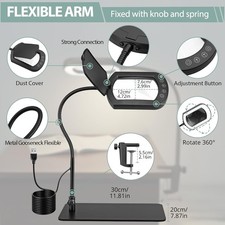 10X Magnifying Glass Desk Lamp with Light, 5 Colors Dimmable, Flexible 45cm Arm