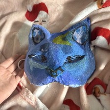 Handmade Felt Cat Face Mask Blue White Green Mesh Eyes Unisex