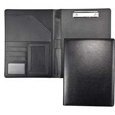 PU Leather Portfolio Folder with Clipboard Clip Padfolio for Business Black