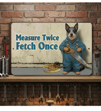 Blue Heeler Workshop Sign Measure Twice Dog Garage Decor Dad Man Cave Gift