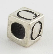 Bead Letter Q Charm Block - Sterling Silver 925 Initial Fashion Jewelry Making