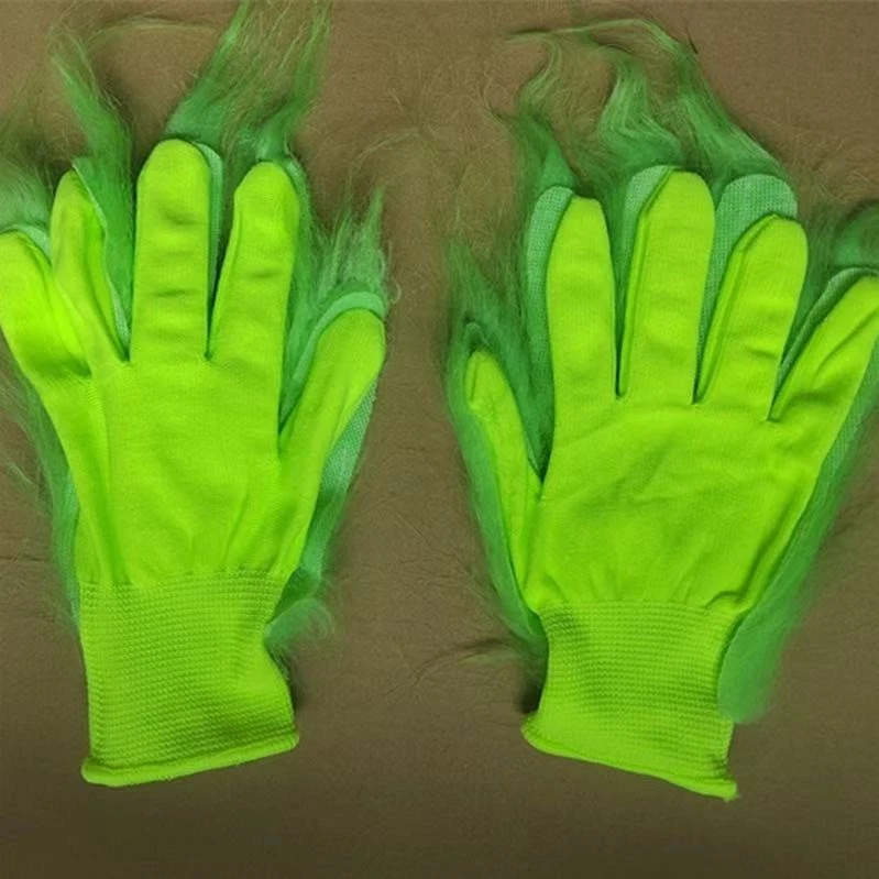 Guantes Extraños Fiesta de Navidad Divertido Disfraz de Grinch Accesorios Lindo Peluche Verde Foto 3 de 4