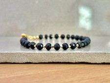 Dainty 2-3MM Black Spinal Faceted Round Gemstone Beads Handmade Bracelets 6-8''