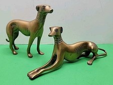 Set Of 2 Vintage Metal Bronze Greyhound Or Whippet Dog Figures. Set Of 2 Vintage Metal Bronze Greyhound Or Whippet Dog Figures.