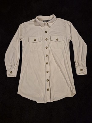Corduroy Button Up Shirt Oversized Relaxed Fit Medium Cream White Womens