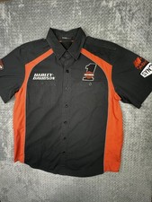Harley Davidson Shirt Mens Large Black Mechanic Short Sleeve Button Up