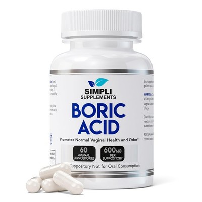 Simpli Supplements Boric Acid Suppositories for Women 60 60 Count (Pack of 1) 