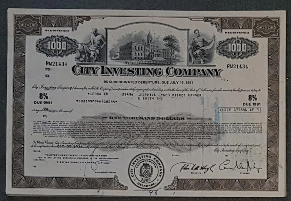 50 X City Investing Company 8 % Bond due 1991 1.000 USD - Bild 1 von 1