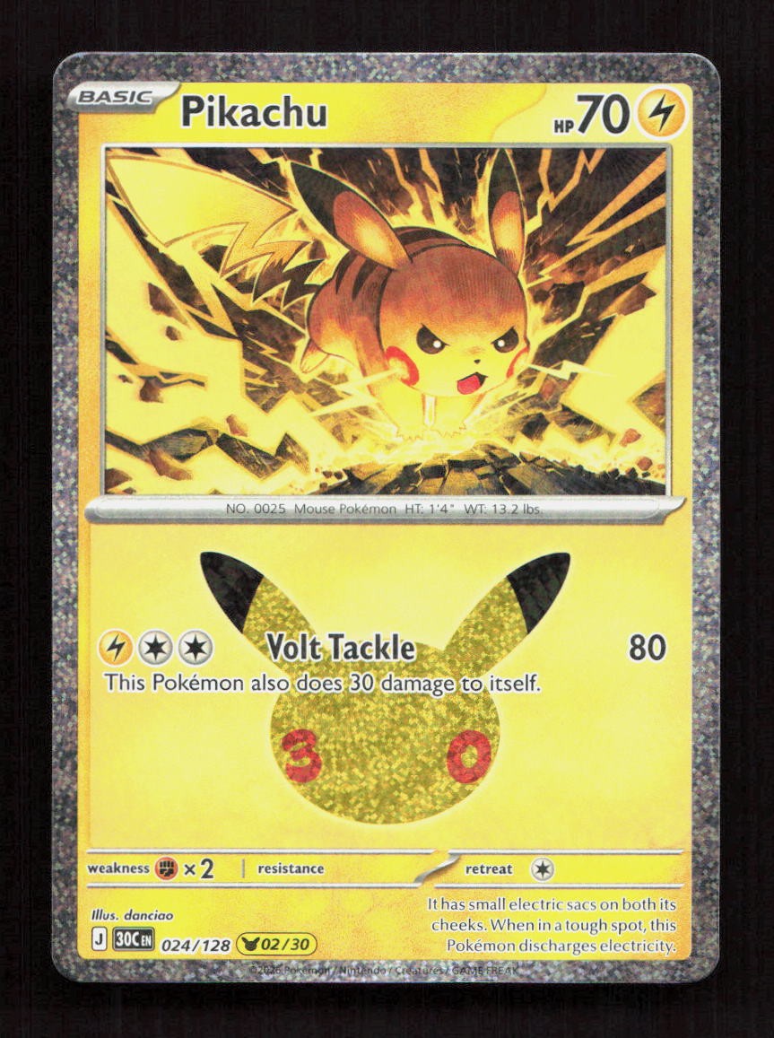 Pikachu Holo 024/128 ME: 30th Celebration Pikachu Rare NM