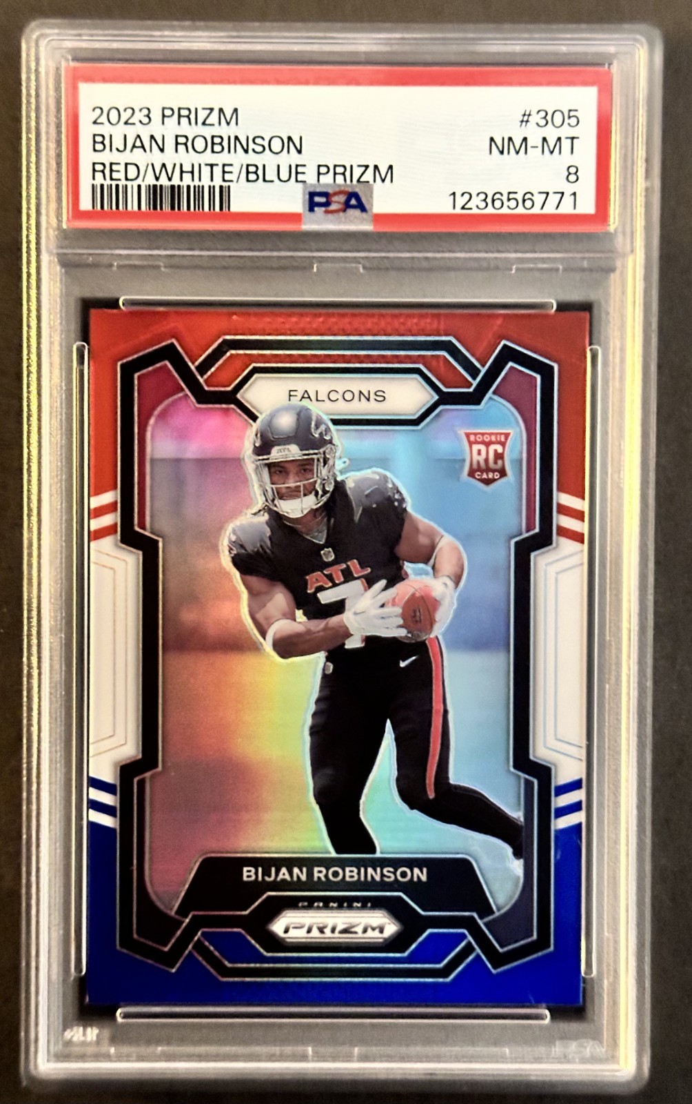 2023 Prizm Bijan Robinson #305 Red/White/Blue PSA 8