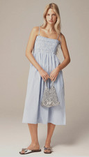 NWT J.Crew Women's 2X Paloma Midi Sun Dress Striped Cotton Poplin Blue White