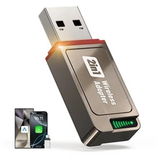 2-in-1 Wireless CarPlay Adapter Support Apple CarPlay & Android Auto, Mini Bl...