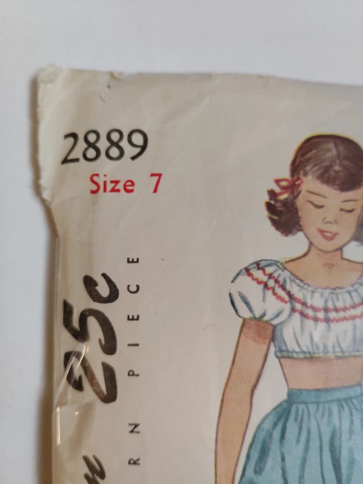 Simplicity 2889 Skirt Crop Top Bloomers Dance Sewing Pattern Girls 7 VTG Easy - Image 2 of 4