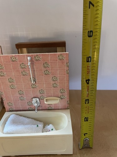 Vintage Lundby 1970's Dollhouse Pink Bathroom Toilet Double Sink Tub - Picture 7 of 9