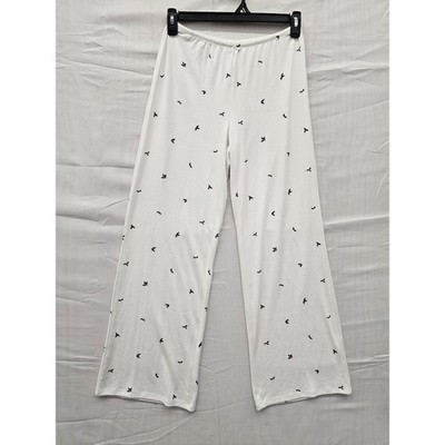 Auden Women Cream Holly Berry Print Pajama Pants Wide Leg Ribbed KL549M Size S