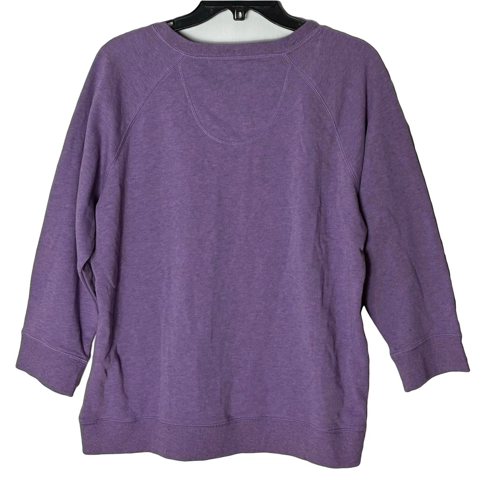 Sudadera para mujer Life Is Good semi ajustada púrpura con gráfico floral L 3/4 Slv nueva sin etiquetas Foto 2 de 4