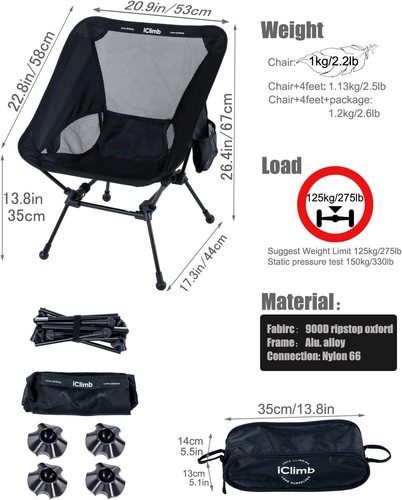 Ultralight Compact Camping Folding Beach Chair w/ Anti-Sinking Large Feet Back - 第 3/9 張圖片