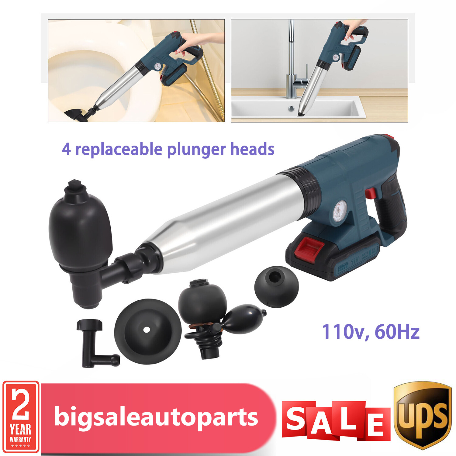 Electric Toilet Plunger Air Drain Blaster High Pressure Sink Dredge Clog Remover